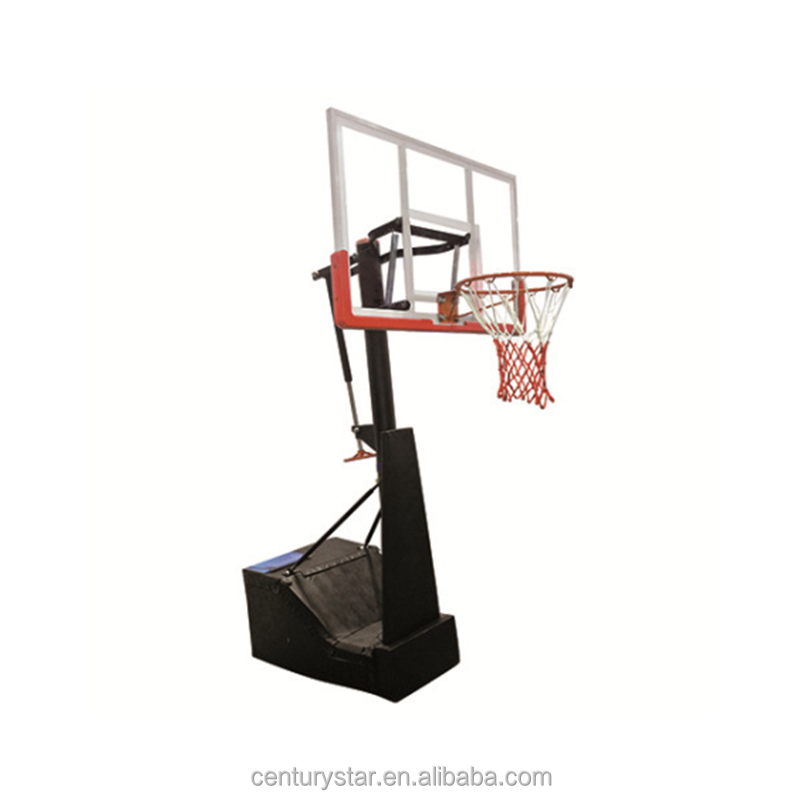 Basketball Hoop - แป้นบาสเก็ตบอลแบบฝังพื้นพร้อมห่วงปรับระดับได้ ทำจากกระจกนิรภัยคุณภาพสูง พร้อมตาข่ายไนลอนกันน้ำและโครงเหล็ก