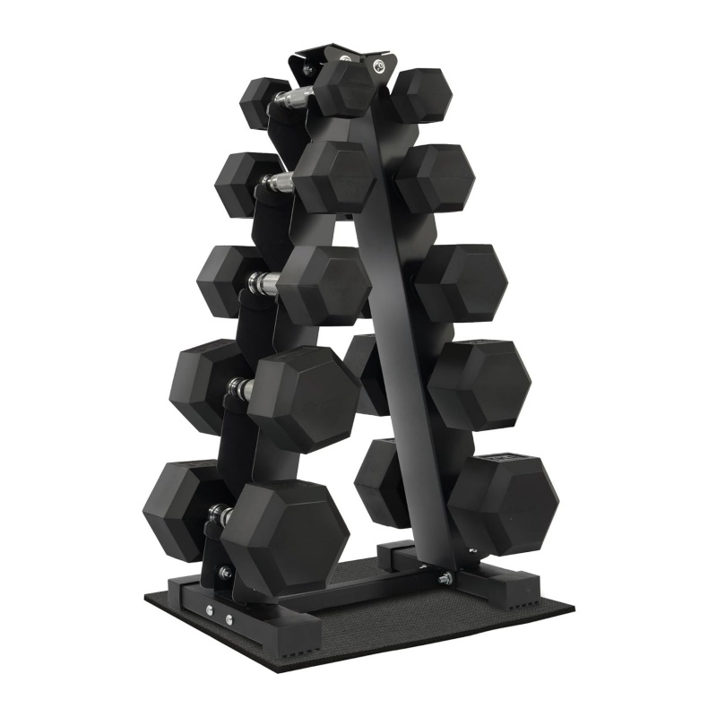 Dumbbell Set - ชุดดัมเบลหุ้มยางรูปหกเหลี่ยมสำหรับออกกำลังกายที่บ้าน พร้อมชั้นวางเก็บ โปรโมชั่นส่งเสริมการขาย