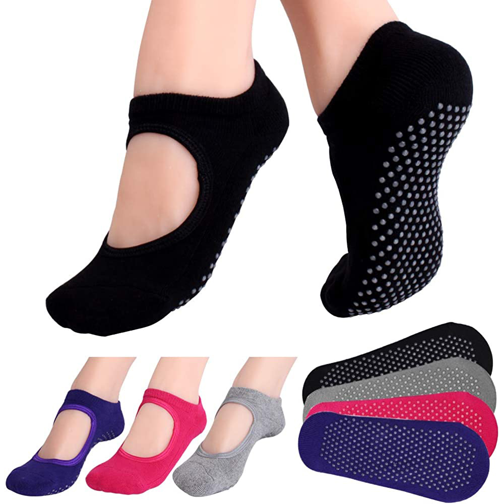 Yoga Mat - Backless Non-SLIP ฟิตเนสพิลาทิสถุงเท้าผ้าฝ้ายผู้หญิงกีฬาโยคะถุงเท้าบัลเล่ต์เต้นรํารองเท้าแตะ Barefoot ถุงเท้าออกกําลังกายสําหรับ GYM