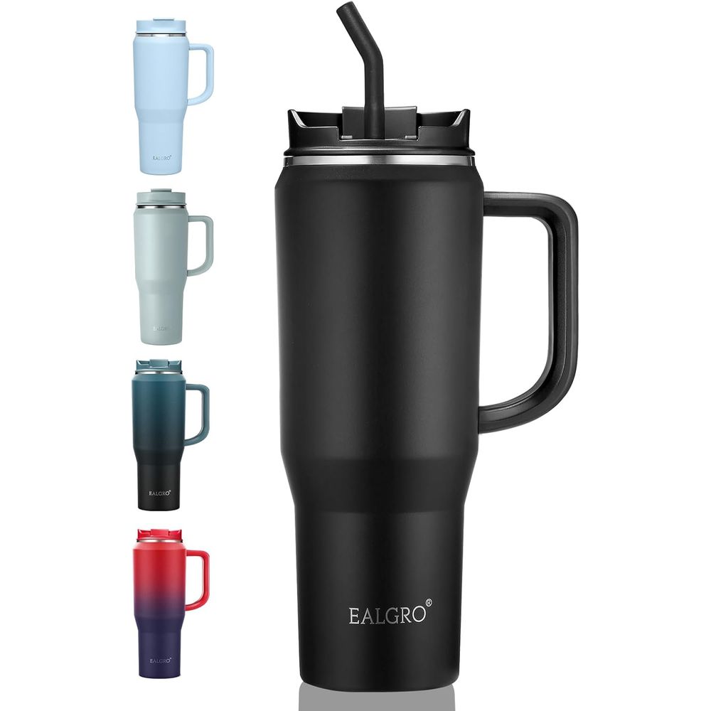 Sports Water Bottle Insulated - แก้วน้ำเก็บอุณหภูมิขนาด 40 ออนซ์ พร้อมหูจับ ฝาปิด และหลอดดูด