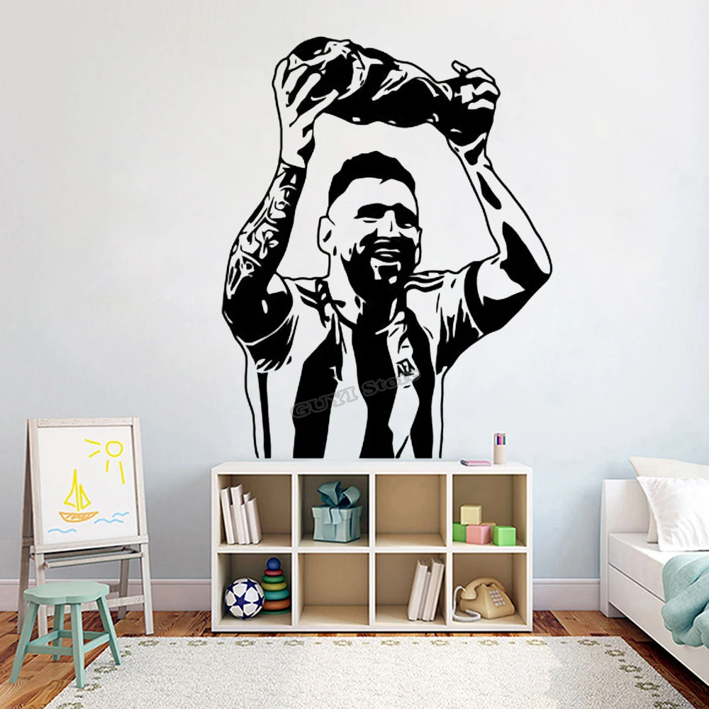 Sports Equipment Poster - Messi สติ๊กเกอร์ติดผนังไวนิล Decal ฟุตบอลฟุตบอลกีฬารูปลอกผนังห้องนั่งเล่นห้องนอน Gym Decor