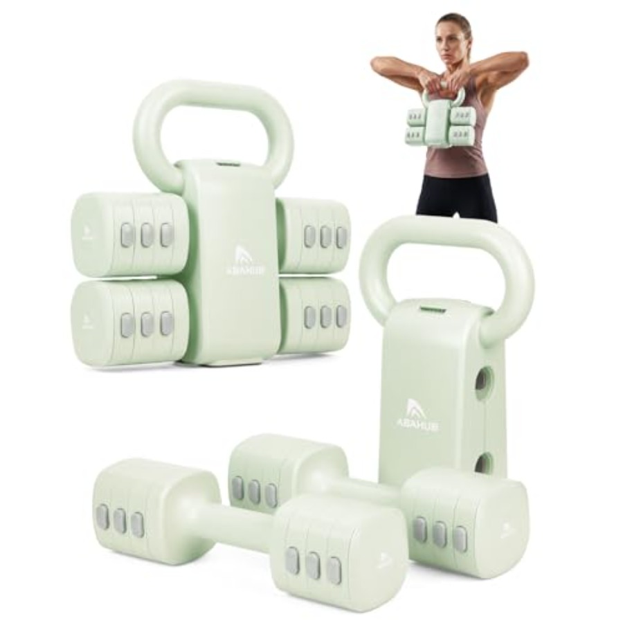 Dumbbell Set - ชุดดัมเบลสำหรับยิมที่บ้าน: ชุดน้ำหนักปรับได้ 4-in-1 พร้อมตัวแปลงด้ามจับแบบ Kettlebell โครงสร้างเหล็ก