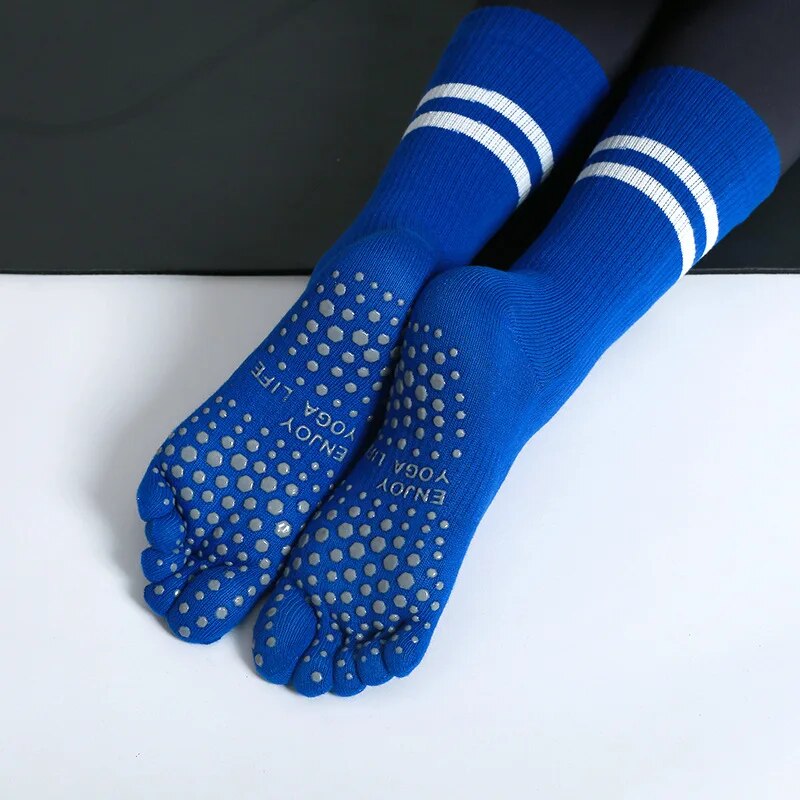 Yoga Mat - ถุงเท้าโยคะระบายอากาศได้สำหรับผู้หญิงถุงเท้าสำหรับใส่ในบ้านทำจากผ้าฝ้ายใช้ในฟิตเนสเต้นบัลเล่ต์ได้ห้านิ้วกันลื่น
