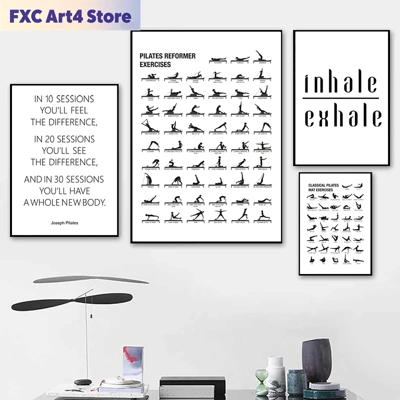 Sports Equipment Poster - โปสเตอร์แผนภาพการออกกำลังกายพิลาทิสแบบไร้กรอบ พิมพ์บนผ้าแคนวาส ตกแต่งผนังห้องโยคะ ของขวัญสำหรับพิลาทิส คู่มือการเพาะกาย ภาพวาดสำหรับฟิตเนสและยิม